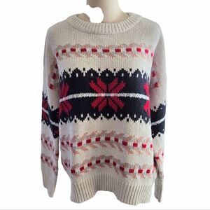 Mia And Tess White And Red Patterned Oversized Ski Sweater